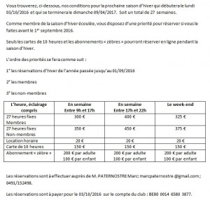 Tarif Hiver 2016